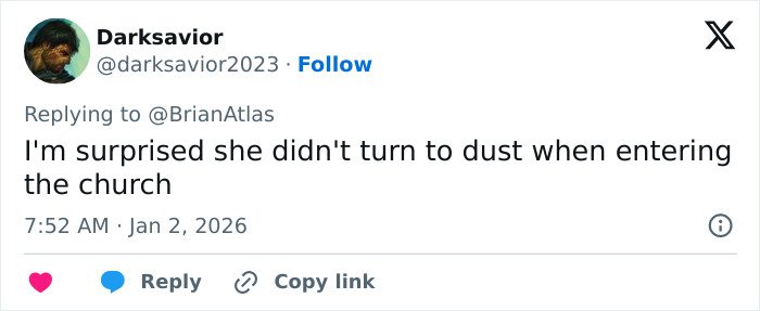 Tweet from user Darksavior expressing surprise about adult star entering church after baptism video related to viral 1,000 men challenge.