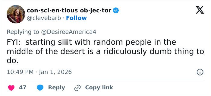 Tweet showing a woman blocking a tourist’s photo in Red Rock Canyon causing a viral Karen moment in 2026.
