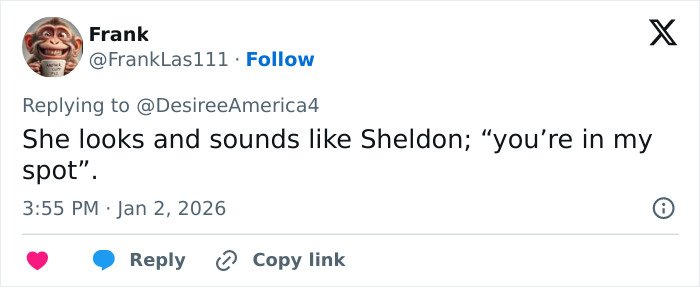 Tweet from user Frank comparing a woman blocking a tourist’s shot at Red Rock Canyon to a famous TV character’s catchphrase.