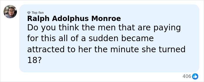Screenshot of a social media comment discussing a teen influencer’s app debut sparking concerns about her parents.
