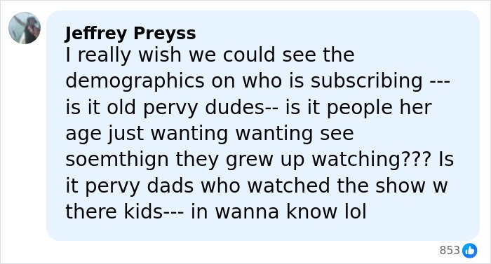 Screenshot of a social media comment discussing subscriber demographics related to a teen influencer’s app debut and parental concerns.
