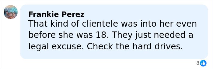 Comment by Frankie Perez discussing teenage influencer’s app launch and related legal concerns on a social media platform.