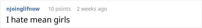 Screenshot of a social media comment with a user expressing dislike for mean girls, related to coworker conflict.