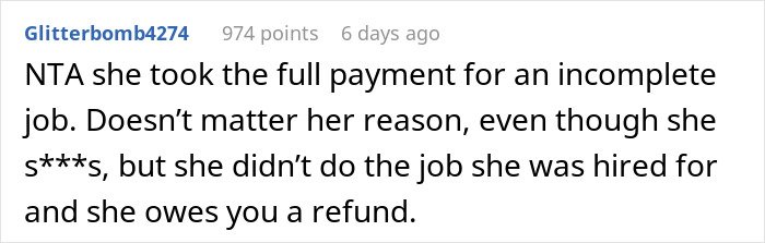 Comment on a forum discussing a makeup artist pretending to be sick and not completing work on a woman&rsquo;s wedding day.
