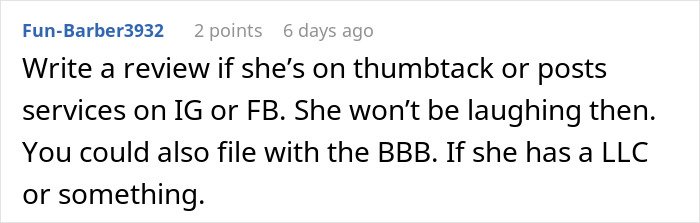 Comment suggesting to review a makeup artist who pretends to be sick on a woman&rsquo;s wedding day for easy money.