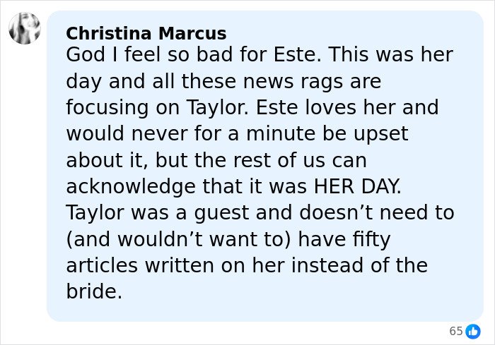 ALT text: Taylor Swift&rsquo;s wedding look scrutinized by fans for possibly trying to upstage the bride at friend&rsquo;s ceremony.