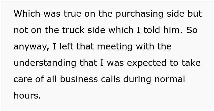 Text excerpt about an employee's understanding to handle business calls during normal office hours.