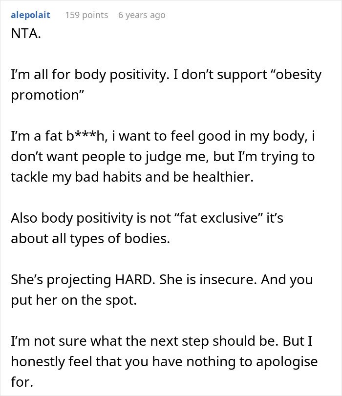 Screenshot of an online discussion about body positivity and skinny-shaming, highlighting a user’s strong opinion and frustration.