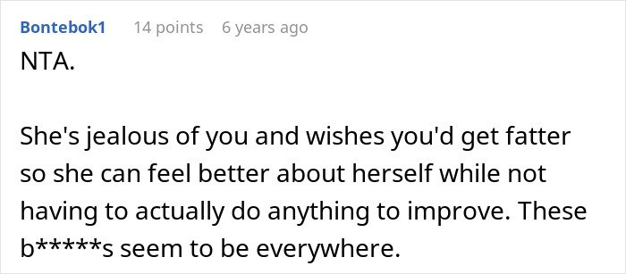 Screenshot of an online forum comment expressing frustration over coworker skinny-shaming despite body positivity preaching.