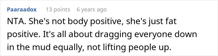 Screenshot of an online comment criticizing a coworker’s take on body positivity and skinny-shaming.