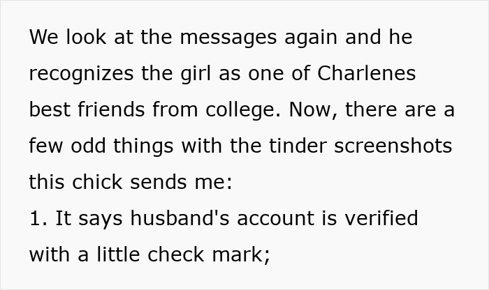 Alt text: Woman receives proof of cheating involving tinder screenshots revealing crazy ex-girlfriends and verified husband accounts.