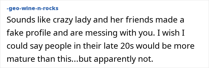Screenshot of a social media comment discussing fake profiles and reactions related to cheating accusations.