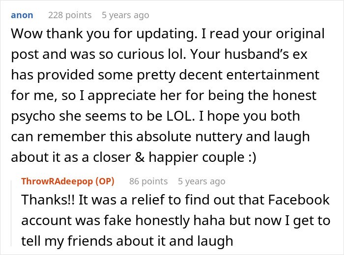 Alt text: Woman receives proof of husband cheating, discovers how extreme ex-girlfriends can behave in online messages.