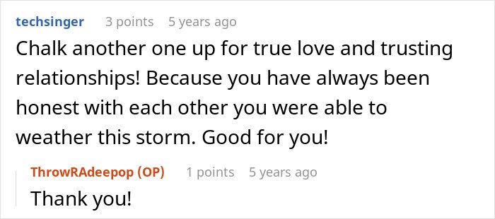 Screenshot of an online comment about trusting relationships amid claims of a husband cheating and ex-girlfriends causing drama.