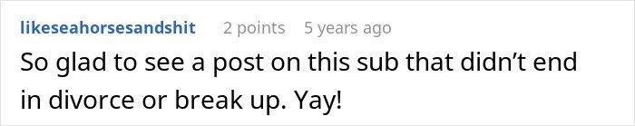 Comment on a forum post expressing relief that the story about a woman receiving proof of cheating did not end in divorce or breakup.