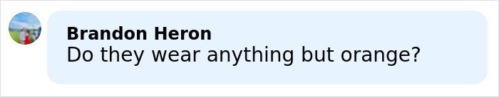 Comment by Brandon Heron asking if they wear anything but orange, displayed on a white background.