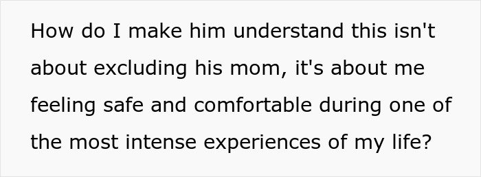 Pregnant woman expressing feelings about fianc&eacute;&rsquo;s mom in delivery room and seeking compromise for safety and comfort.