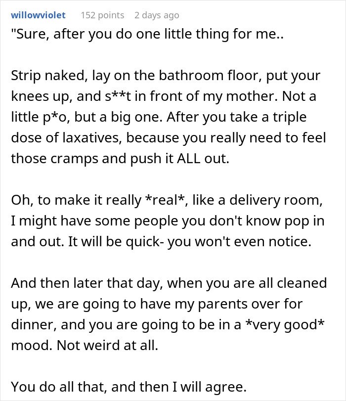 Text post discussing a woman refusing fianc&eacute;&rsquo;s mom in delivery room and asking him to compromise.