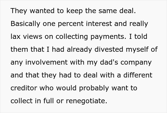 Text excerpt about divesting involvement and creditor negotiations, related to emptying father's estate will issues.