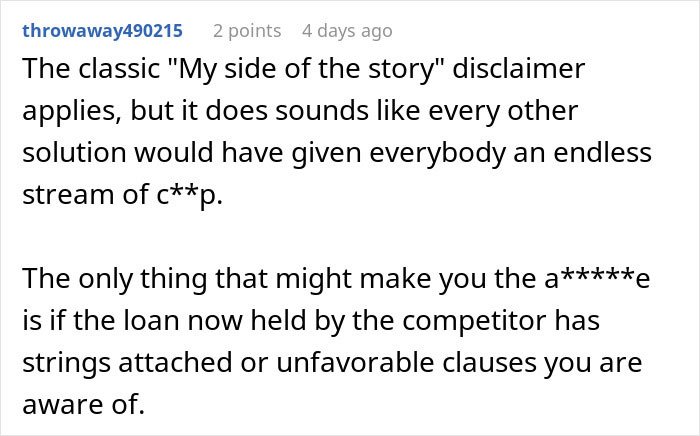 Commenter discussing risks and issues related to emptying father's estate and potential unfavorable loan clauses.