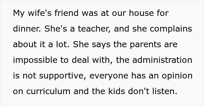 Text excerpt about a teacher complaining, a kid sharing a fun fact, and the dad putting the teacher in her place.