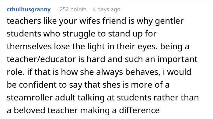 Comment discussing a teacher being challenged by a student who shared a fun fact she didn’t know, highlighting educator struggles.