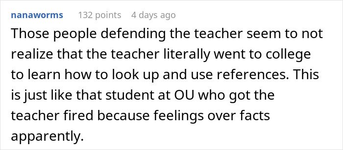 Comment discussing how a teacher was challenged by a student who knew a fun fact the teacher didn’t, and the dad’s response.