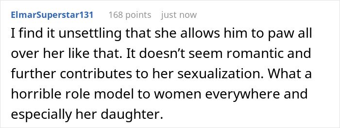 Screenshot of a comment discussing concerns about personal boundaries and role modeling in a social context online.