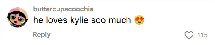 Comment on social media expressing love for Kylie with a heart-eyes emoji, related to Timothée Chalamet using Kylie's BBL.