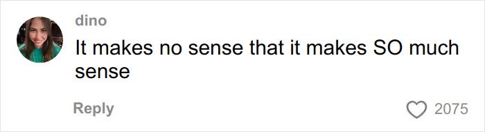 Comment from user dino reading it makes no sense that it makes so much sense in a social media post.