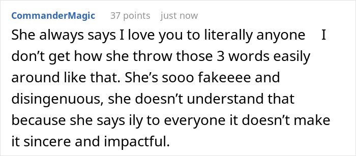 User comment criticizing Ariana Grande&rsquo;s sincerity in expressing love, sparking online roast after Leighton Meester&rsquo;s red carpet mock.