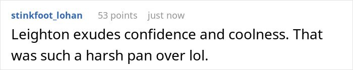 Comment text on a social media platform discussing Leighton Meester&rsquo;s confident demeanor amid Ariana Grande being roasted.