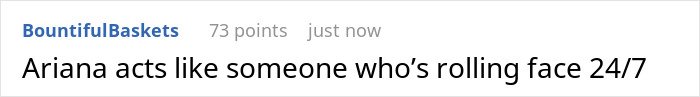 Screenshot of a social media comment reacting to Ariana Grande being roasted after Leighton Meester seemingly mocked her.
