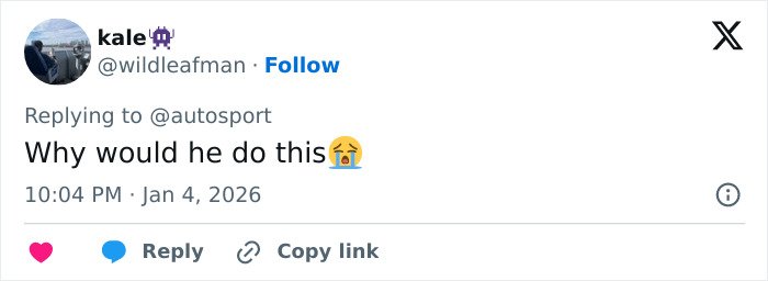 Tweet on a mobile screen reacting to Pierre Gasly facing backlash over Michael Schumacher tribute.