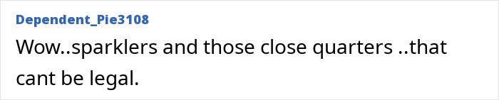 Comment text expressing concern about sparklers being used in close quarters, questioning its legality related to the Swiss resort blaze incident.