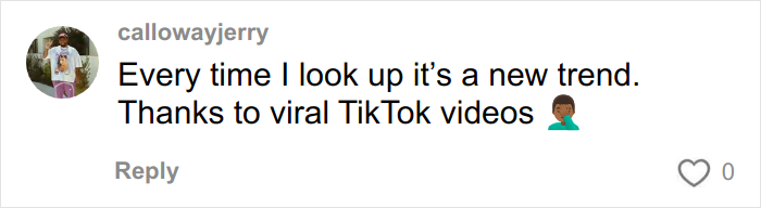 User callowayjerry commenting about new slang trends thanks to viral TikTok videos on a social media post about overused slang words.