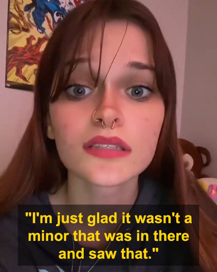 Young person discussing the Planet Fitness bathroom incident and transphobic locker room policies with concern.