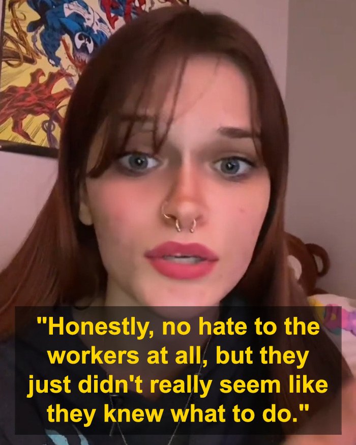 Young woman discussing Planet Fitness bathroom incident highlighting transphobic locker room policies and gender outrage.