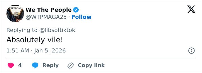 Screenshot of a tweet replying to a TikTok account with the text Absolutely vile, related to transphobic Planet Fitness bathroom incident and locker room policies debate.