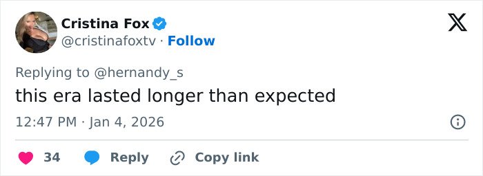Twitter reply text from Cristina Fox on a mobile screen, referencing JoJo Siwa's dramatic transformation and name change.