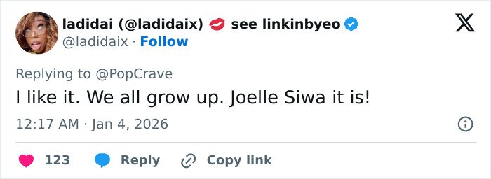 Social media post showing fan support for JoJo Siwa's name change after dramatic transformation.