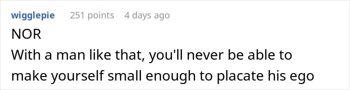 Text post from wigglepie saying a man’s ego can’t be placated when a woman fixes things, highlighting emasculation issues.