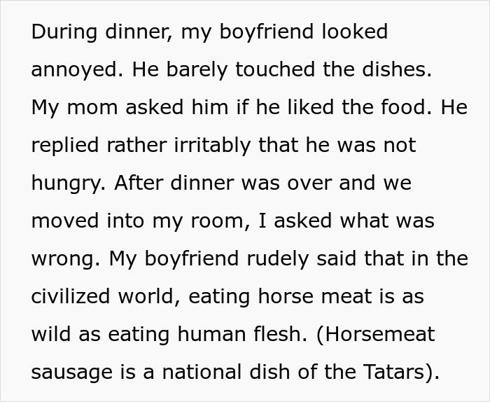 Man makes faces and throws a fit after getting traditional gross food instead of American dishes at dinner.