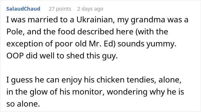 Man making faces and throwing a fit after receiving traditional gross food instead of American dishes.