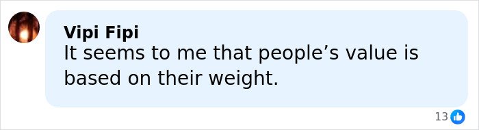 Screenshot of a comment stating people&rsquo;s value is based on their weight beneath an Amy Schumer bikini shots post.