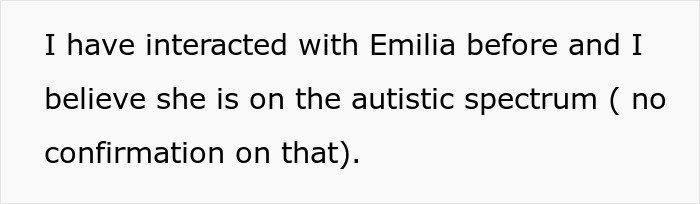Screenshot of text saying someone may be on the autistic spectrum, parent concerns about daughter attend birthday plans