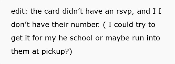 Forum screenshot about RSVP confusion - parent wonders daughter attend birthday, black text on white background