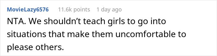 Reddit screenshot reading NTA, advice about not forcing daughters; relates to parent wonders make daughter attend birthday