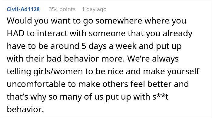 Reddit comment about pressuring girls to tolerate bad behavior, parent wonders if daughter should attend the birthday