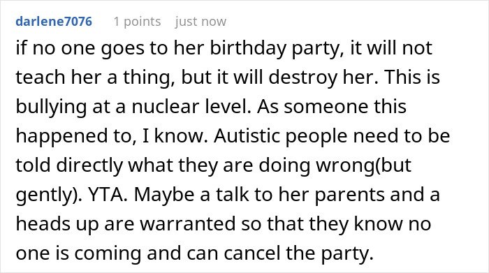 Reddit comment urging parent wonders about making daughter attend a birthday everyone is skipping